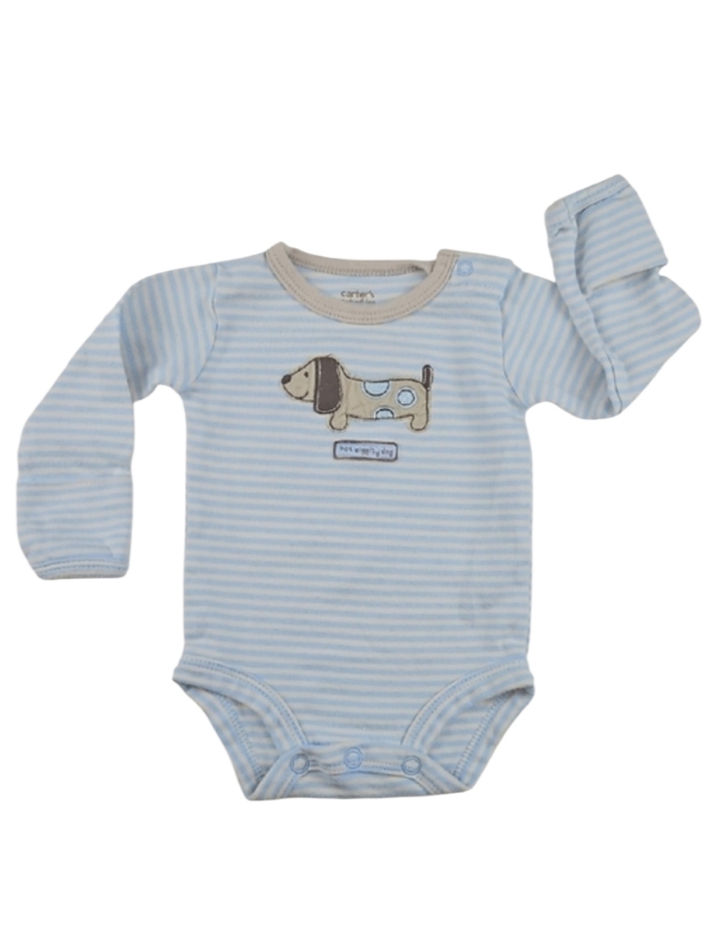 Vintage Newborn Baby Romper One Piece Long Sleeve Blue Stripes Dog Bodysuit NB
